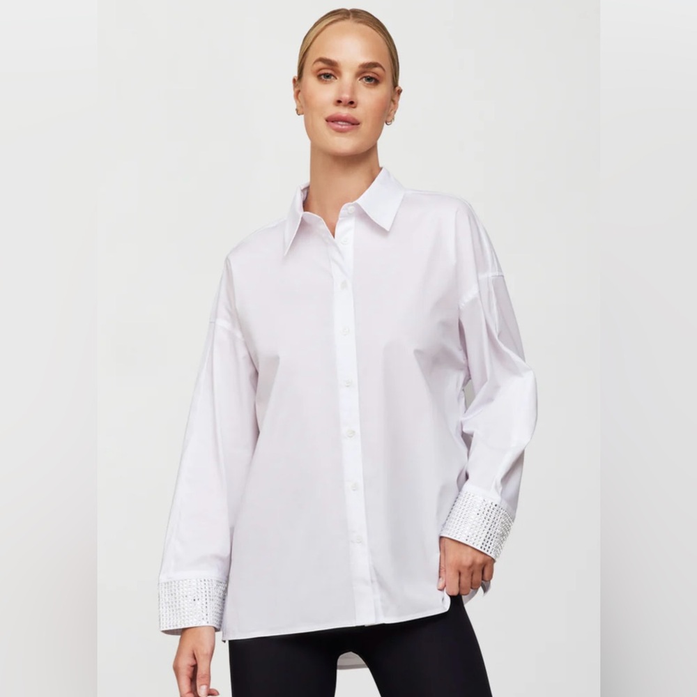 Carbon38 Rhinestone oversized Button up Shirt